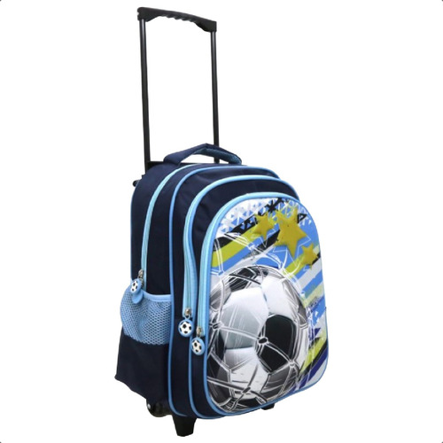 Mochila Carrito Varon Futbol Pelota Tres Estrellas Campeon Color Azul Diseño De La Tela Liso