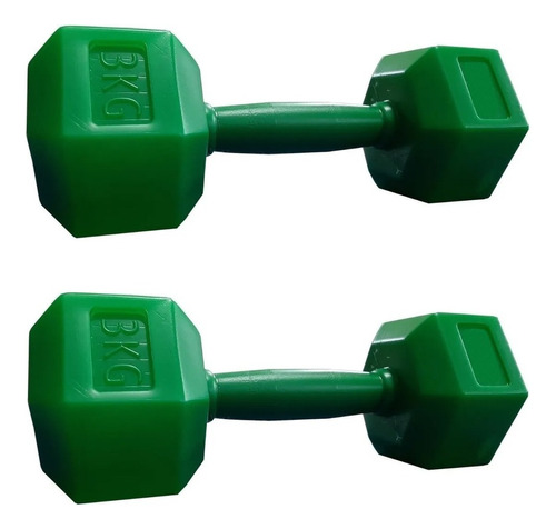 Par Mancuernas Pvc 3 Kg Hexagonal Pesa Plastica Rellena Gym Color Hexagonal Verde