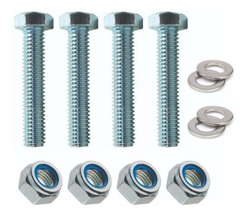 Kit 4 Bulones 1/4x1.1/2 Acero Inox. + Plana + Autofrenantes