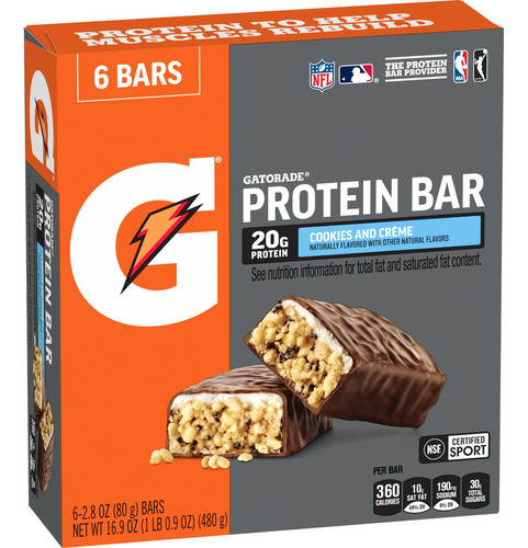 Gatorade Barras De Proteína Cookies And Creme 6 Barras