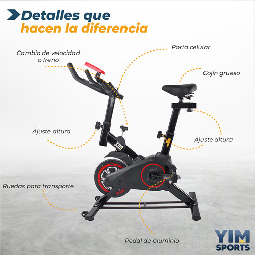 Bicicleta Fija Spinning Ajustable Resistencia Profesional Yim Sports Alta Calidad Multifuncional Pjsp-02