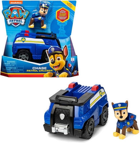 Paw Patrol Vehiculo Figura Chase - Patrulla Canina Premium Color Azul