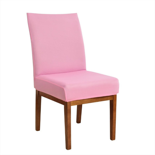 Kit 4 Capa Para Cadeiras Jantar Malha Com Elástico Cor Rosa Desenho Do Tecido Liso