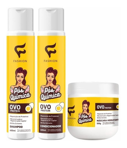 Kit Pós Química Ovo Protein Fashion Shampoo Condicio Máscara