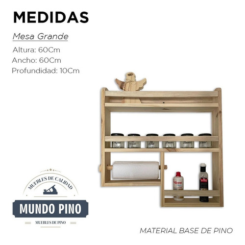 Imagen 2 de 6 de Repisa Especiero Cocina Condimentos Con Portarrollo