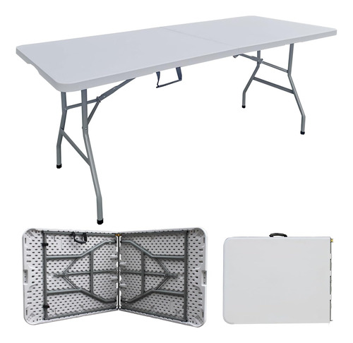 Mesa Plegable 180x75x74cm Tipo Maleta Blanca Camping