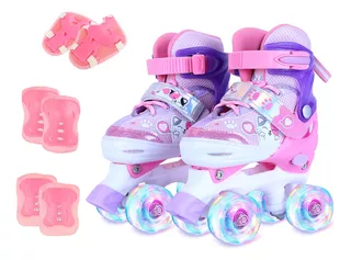 Patines De 4 Ruedas Ajustable Niño Niña Con Kit Protecciones