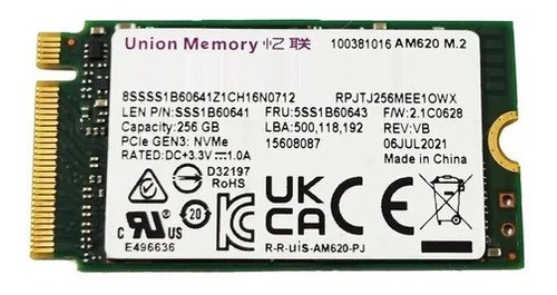 Disco Ssd Lenovo Umis Am620 256gb M.2 2242 Pcie Nvme Oem Cts Color Verde oscuro