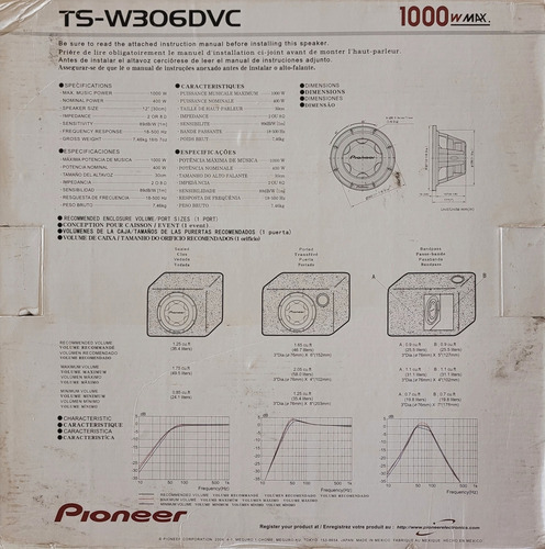 Subwoofer Pioneer 12 Ts-w306dvc Novo - Não Cara Preta/impp (Usado)