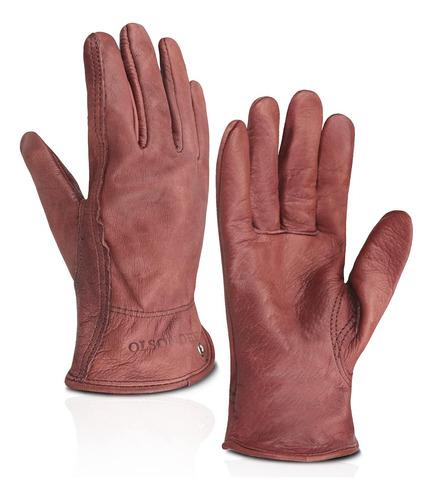 Guantes De Trabajo De Cuero Marrón Retro Para Corte/motocicl