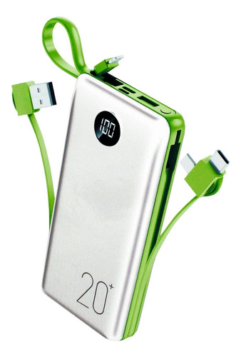 Carregador Portátil 20000 Mah Power Bank 5em1 Bateria Cor Branco-verde