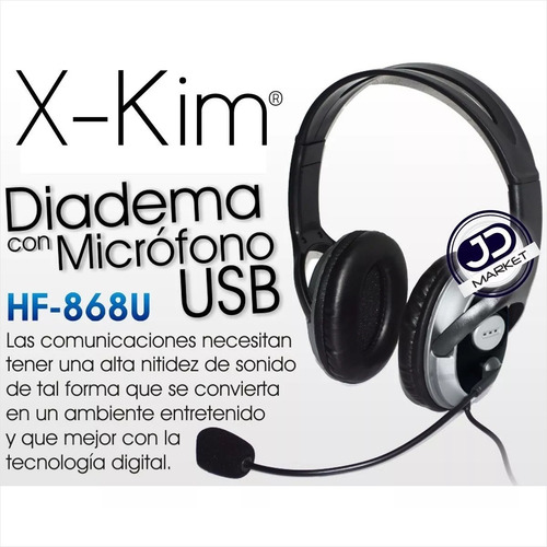 Imagen 2 de 7 de Diadema Usb Con Micrófono Y Control De Volumen X-kim Hf-868u