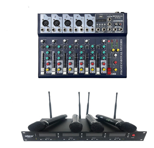 Kit Mesa De Som Gf-6182 + Microfone Sem Fio 4 Bastão Sl 912