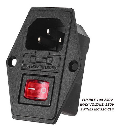 (2pz) Interruptor, Toma Corriente, Fusible 10a, Iec 320 C14