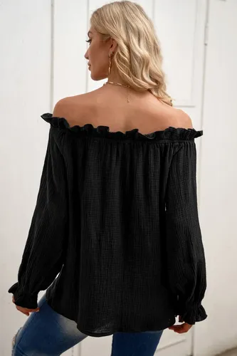 Blusa Negra Casual Sin Olanes Mang Larga