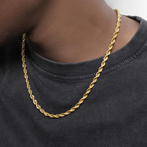 Ldurian Rope Chain For Men - 14k Gold Plated Stainless Steel