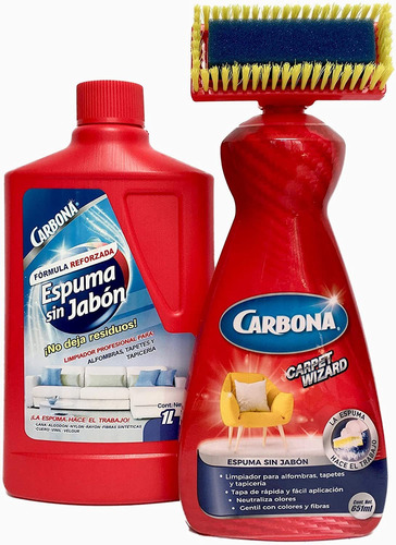 Kit Limpiador Tapicería 651ml+ Espuma Sin Jabón 1l Carbona. 