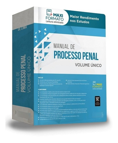 Manual De Processo Penal - Volume Único - 12ª Edição (2023), De Renato Brasileiro De Lima. Editora Juspodivm, Capa Dura, Edição 12 Em Português, 2023