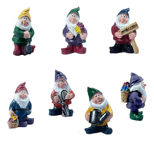 - Juego De 7 Gnomos De Jardín Miniatura, Mini Estatuas...