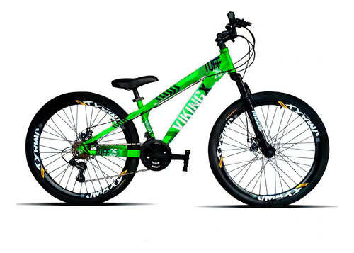 Mountain bike VikingX Tuff 25 aro 26 13.5" 21v freios de disco mecânico câmbios Shimano Tourney cor verde/azul/branco
