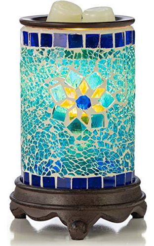 Calentador De Fragancia De Vidrio Mosaico Zafiro Y Oro