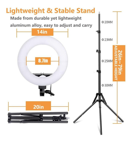 Kshioe 14 '' Regulable Led Anillo De Luz, Kit De Iluminación