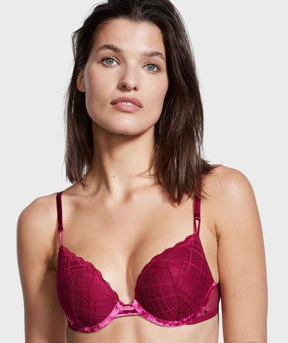 Corpiño Push Up Y Aro Victorias Secret Bordo Encaje