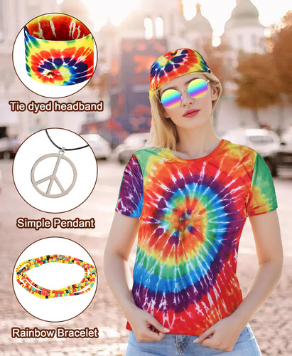 Disfraz De Hippie Para Hombre, Camiseta Colorida Estilo Años