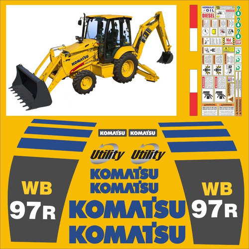 Calcomanias Komatsu Wb97r. Kit Completo De Retroexcavadora