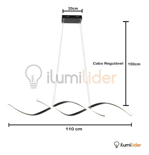 Luminária Pendente Led Espiral Dna Moderno Mesa E Sala 3000k Estrutura Preto