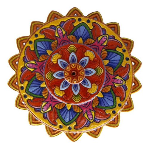 Mandala Em Resina Para Decoração Amarela Vermelha E Azul