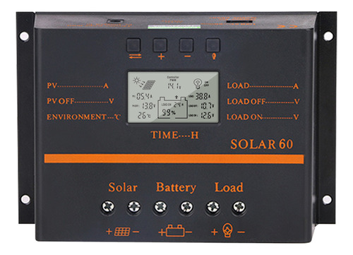 Controlador De Carga Solar 60 A 12 V/24 V Lcd Usb 5 V Regula