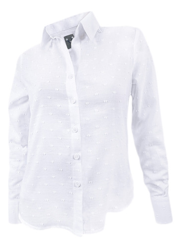 Camisa Blusa Blanca Con Textura Manga Larga Para Mujer