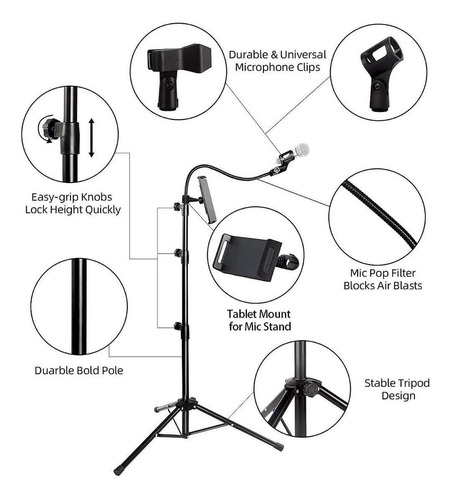 Imagen 4 de 6 de Soporte Base Para Micrófono + Bolso + Soporte Celular, Paral