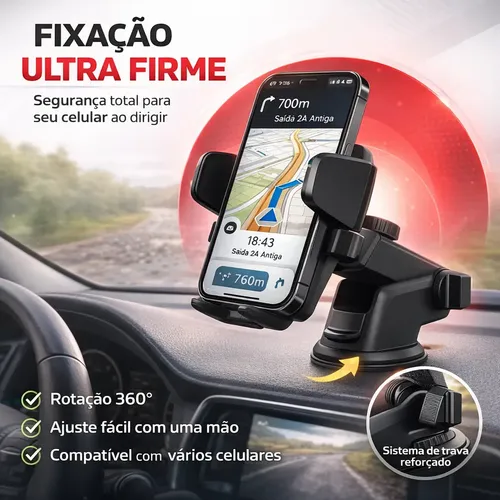 Suporte de Celular Veicular Automotivo 360º Universal Ajustável c...