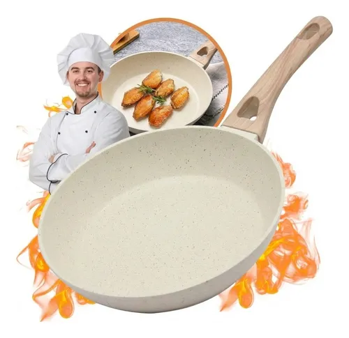 Frigideira Ceramica 24cm Antiaderente Grande Cozinha Fogão Cooktop Elétrico Indução E Gás Frande Frita Sem Óleo Não Gruda Aluminio Tippi Cor Creme