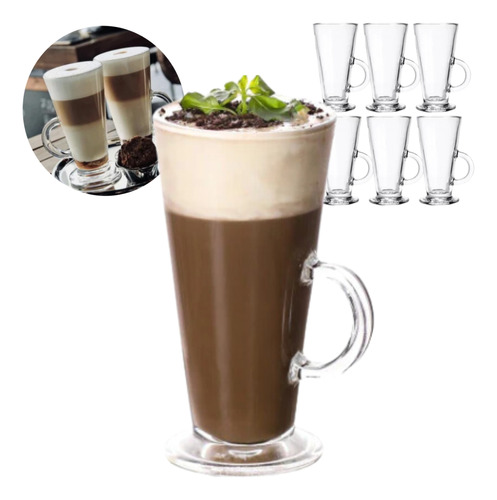 Set X6 Jarros Vidrio Irish Capuccino Latte Café Bar