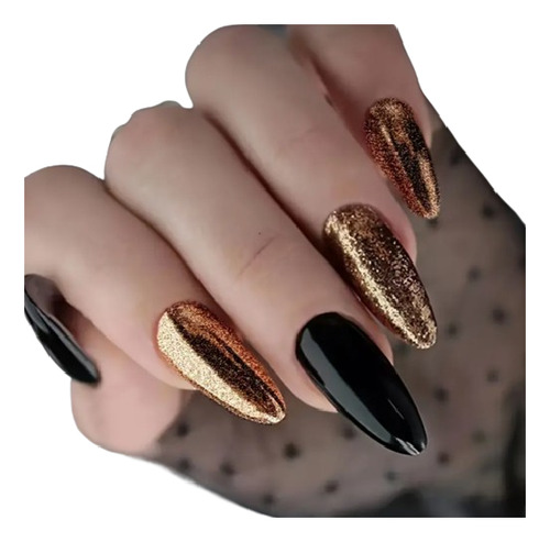 24 Pz Uñas Postizas Colores Mixtos Dorado Negro Press On Tip Dorado Negro Mix Colores