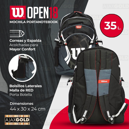 Imagen 4 de 9 de Mochila Wilson Open Urbana Deportes Escolar Porta Notebook