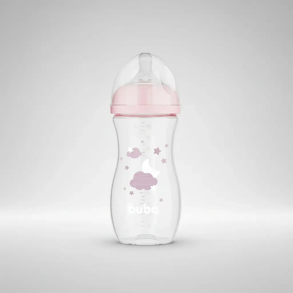 Mamadeira Buba 330ml Menino Menina Anticólica +4m Bico 3 Cor Rosa-claro Nuvem