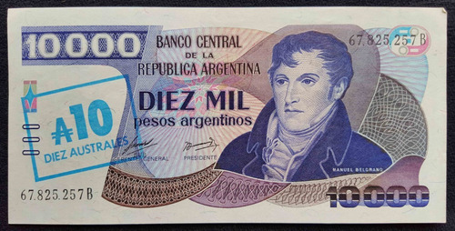 Billete Argentina 10000 Pesos Arg A 10 Aust Azul/verde 55013