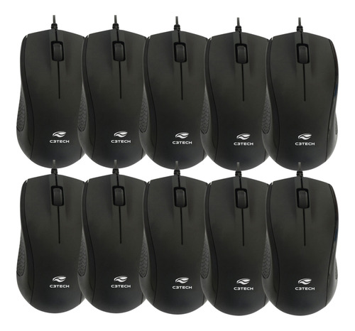 Kit 10 Mouse Optico Usb Ms26bk Preto C3tech Fio Mais Extenso