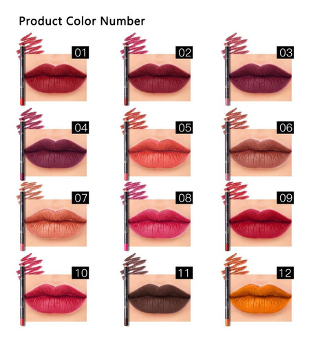 Dc-beautiful Porción 12pcs Set De 12 Colores De Labios Lápiz