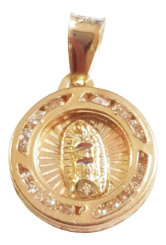 Medalla Oro 14k Virgen Con Pequeñas Circonias 