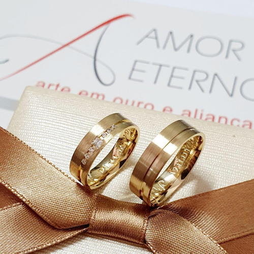 Par Alianças Ouro 18k Grossa 6mm Com Brilhantes Anatômicas