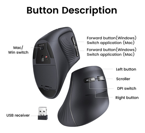 Mouse Bluetooth Sem Fio Ergonômico Vertical Ugreen De 4000 D