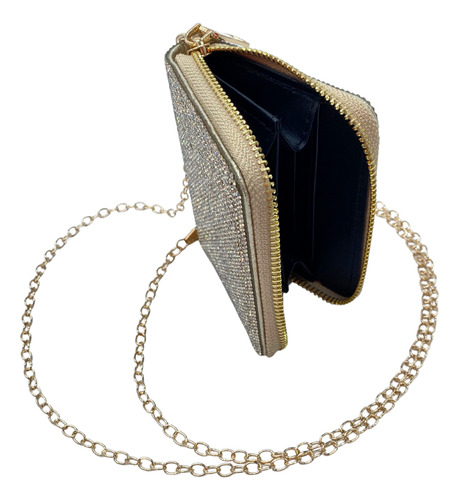 Cartera Mini Glam Crystal Con Cadena Crossbody Dorado Brillos