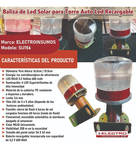 Imagen 2 de 4 de Baliza De Led Solar Para Torre Modelo 156 Auto Led Recargabl