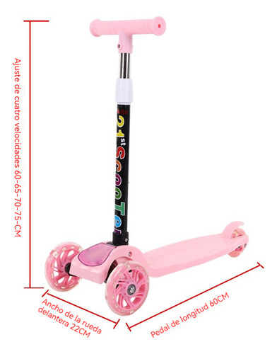 Scooter Ajustable Con Ruedas Luminosas Color Rosa