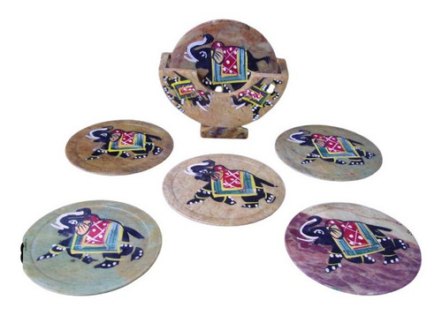 Imagen 1 de 3 de Porta Vasos De Alabastro Con Pintura De Elefante Indu